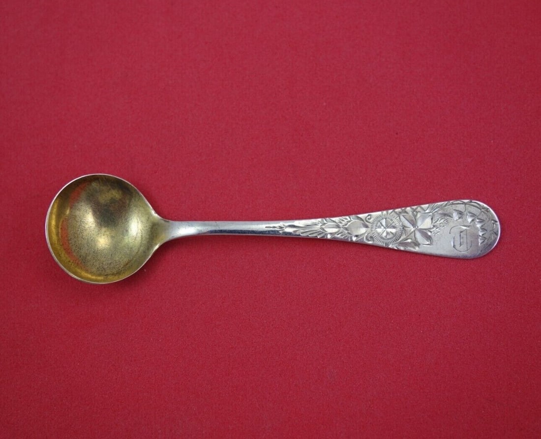 Whiting Antique Lily Engraved Sterling Silver Salt Spoon 3.5" (1 of 3)