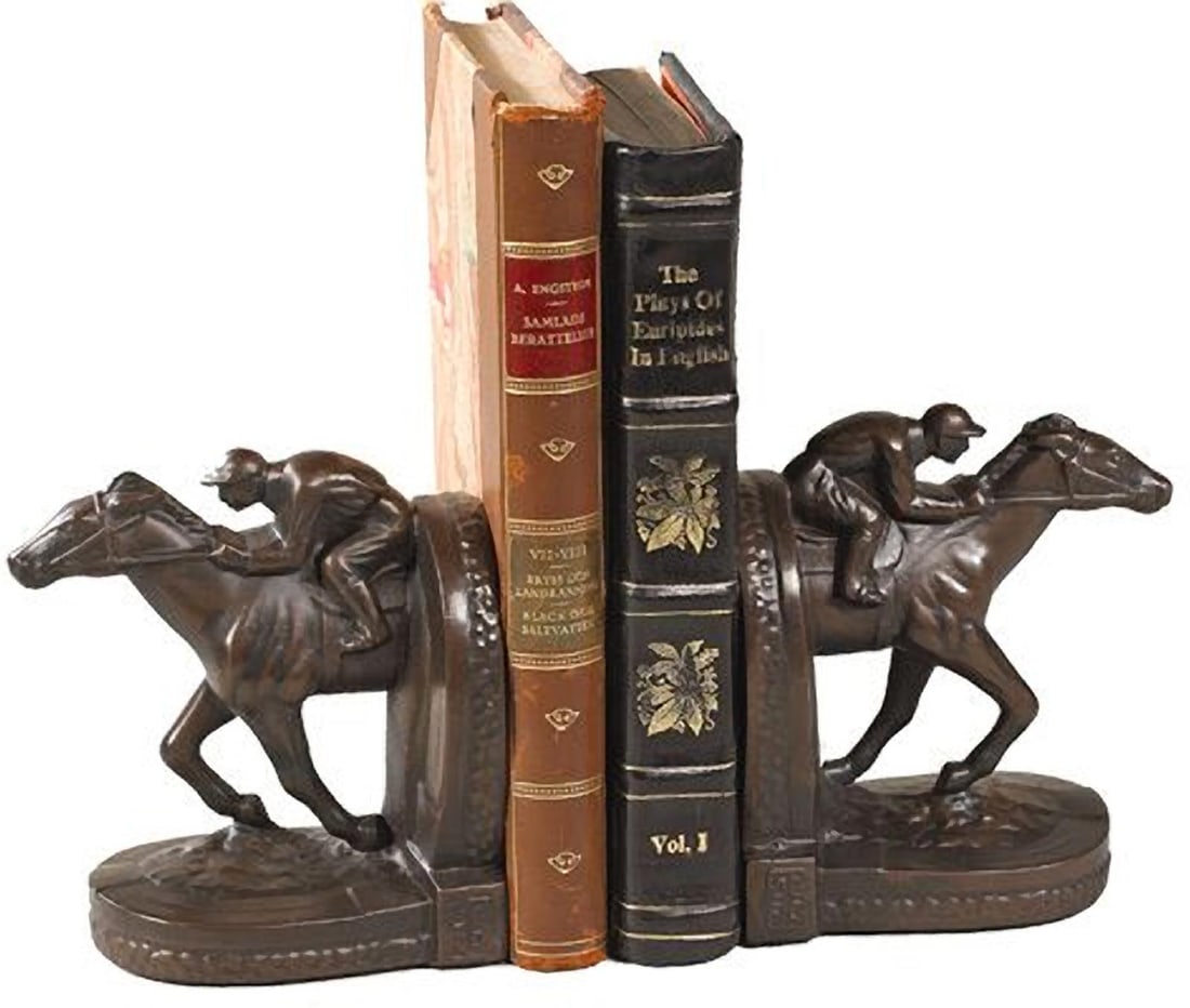 Rustic Lodge Style Horse and Rider Bookends in Cast Resin: Rustic Lodge Style Horse and Rider Bookends in Cast Resin Enhance your space with these charming Rustic Horse & Rider Bookends, perfect for any equestrian enthusiast. Each piece is meticulously hand-c