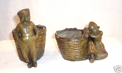 19th Century French Bronze Boy Girl Planters Candy Dishes Original (1 of 5)