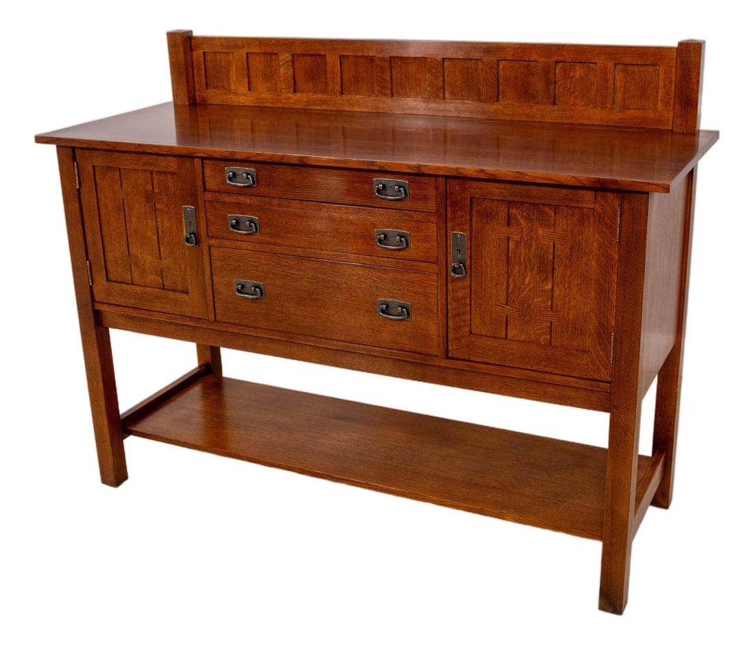 Mission Style Oak Sideboard Server With Two Shelves and Storage Drawer (1 of 10)