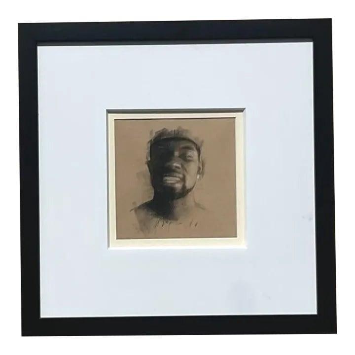 Original Charcoal Portrait Drawing Young Man Boho Style Framed Art (1 of 4)