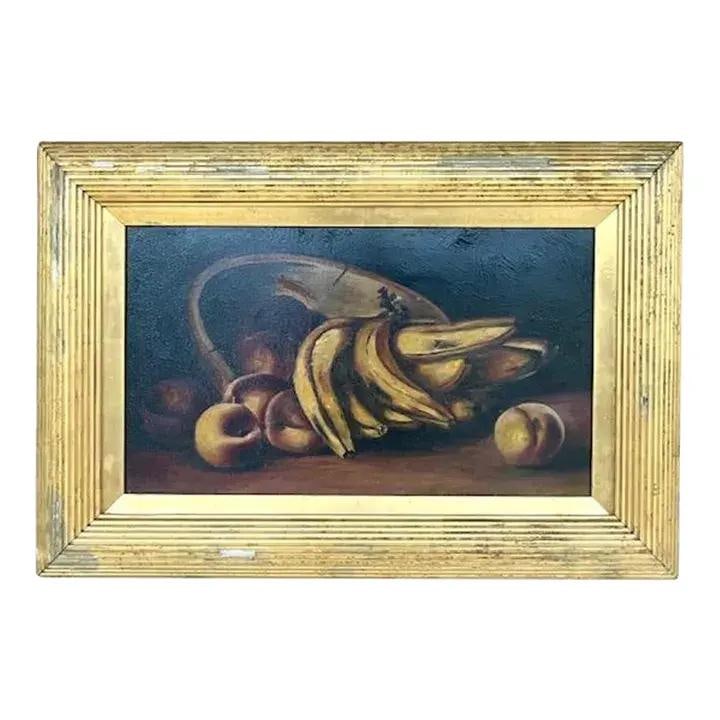 Original Bohemian Fruit Still Life Oil Painting in Rustic Gilded Frame (1 of 3)