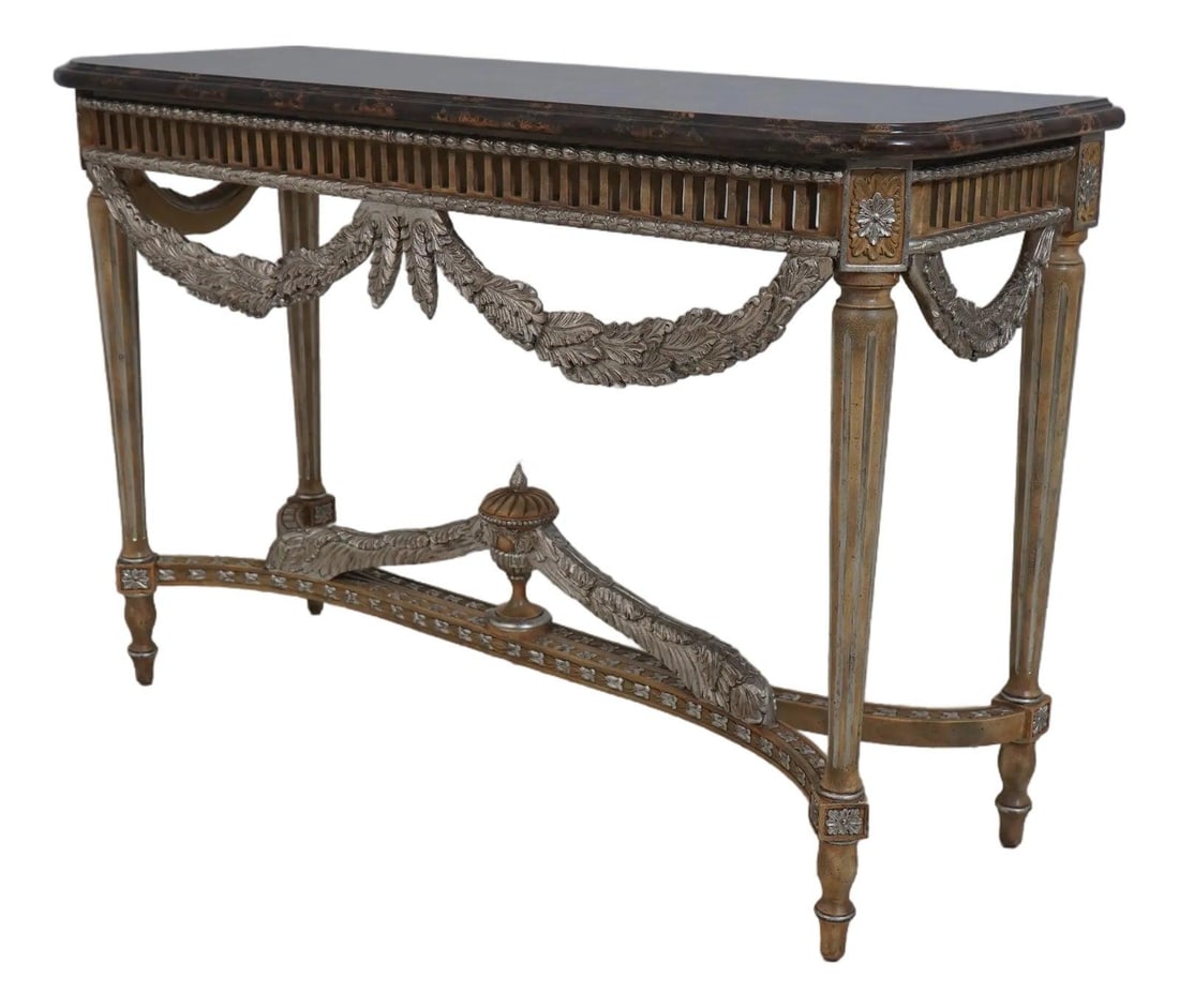 Maitland Smith Silver Gold Gilt Neoclassical Console Table Faux Marble Top (1 of 10)