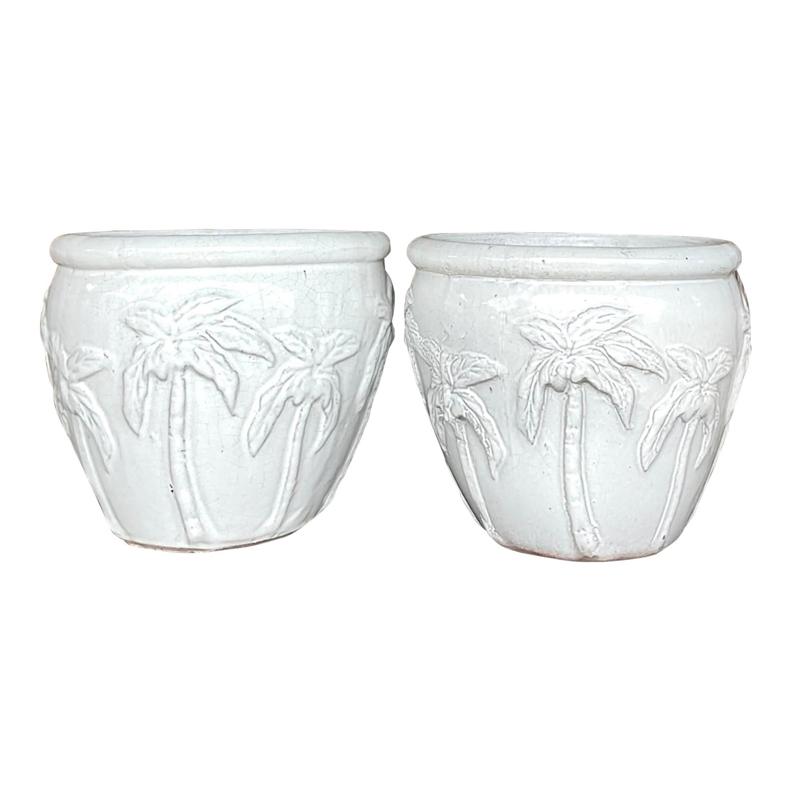 Pair of Vintage Terra Cotta Palm Tree Planters 12x12 (1 of 8)