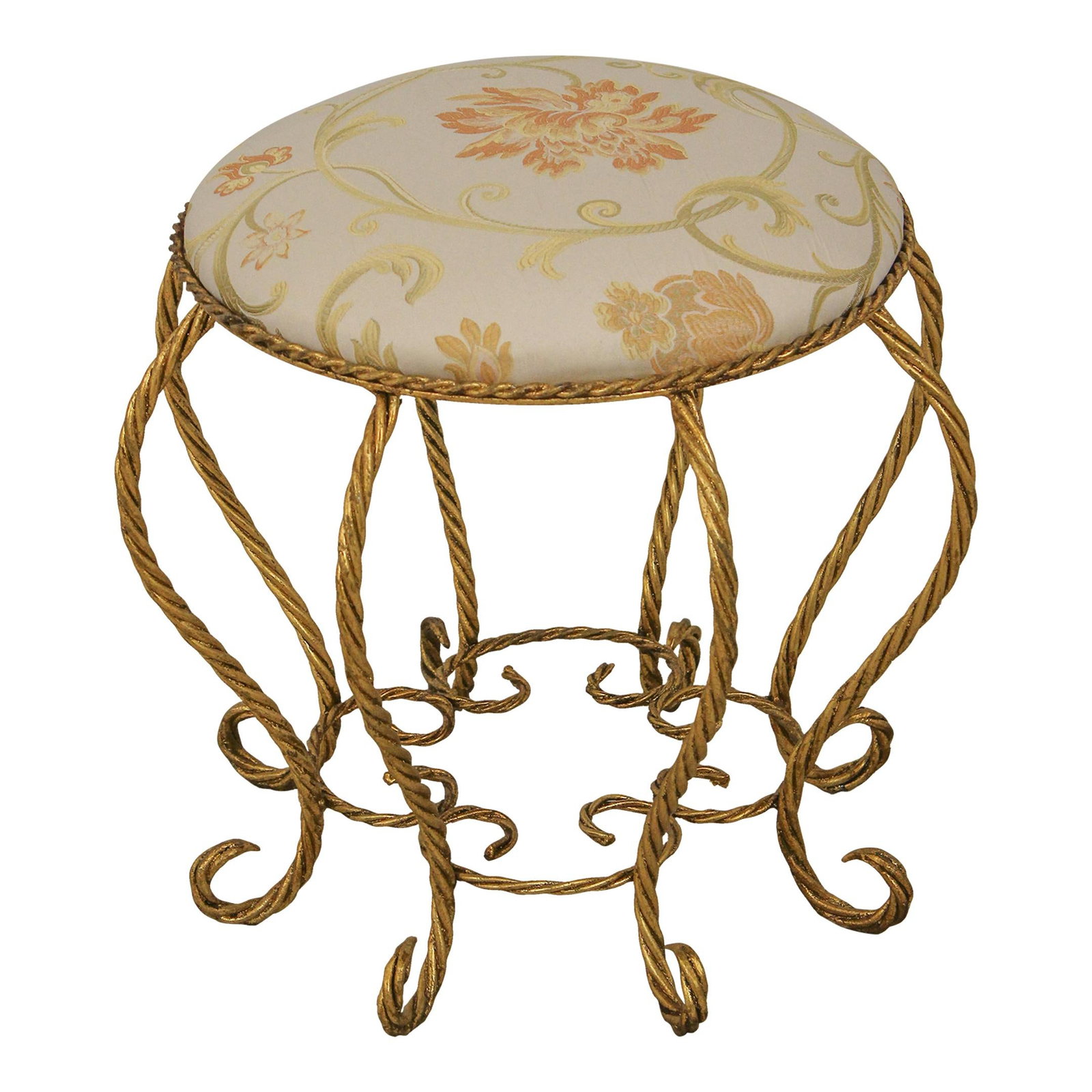 Gold Gilt Iron Vanity Seat Stool with New Upholstery (1 of 10)