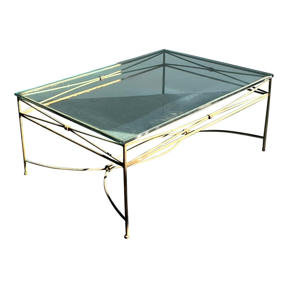 Rectangular Wrought Iron Coffee Table With Glass Top And X-Stretcher Base (1 of 8)