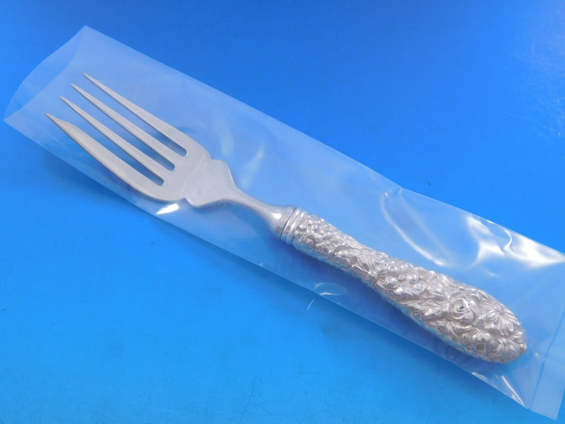 Stieff Rose Sterling Silver Individual Fish Fork 7 1/8" Notched Tine (1 of 6)