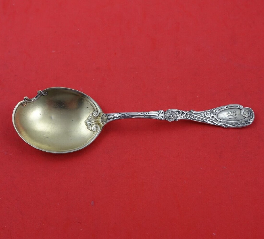 Reed and Barton La Rocaille Sterling Silver Preserve Spoon Fluted Side (1 of 3)