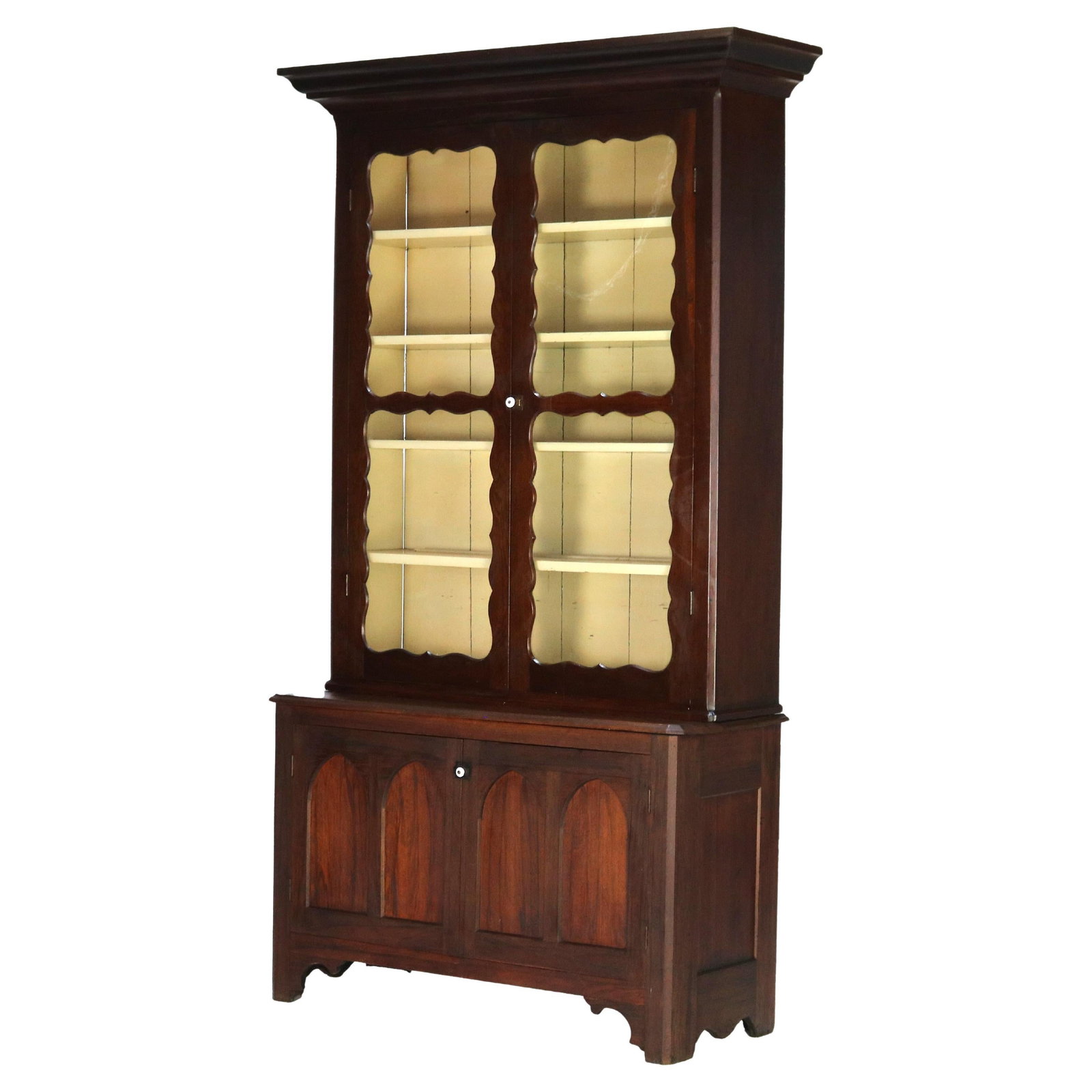 Walnut Step Back Bookcase Early 20th Century Two-Piece Circa 1910 (1 of 13)