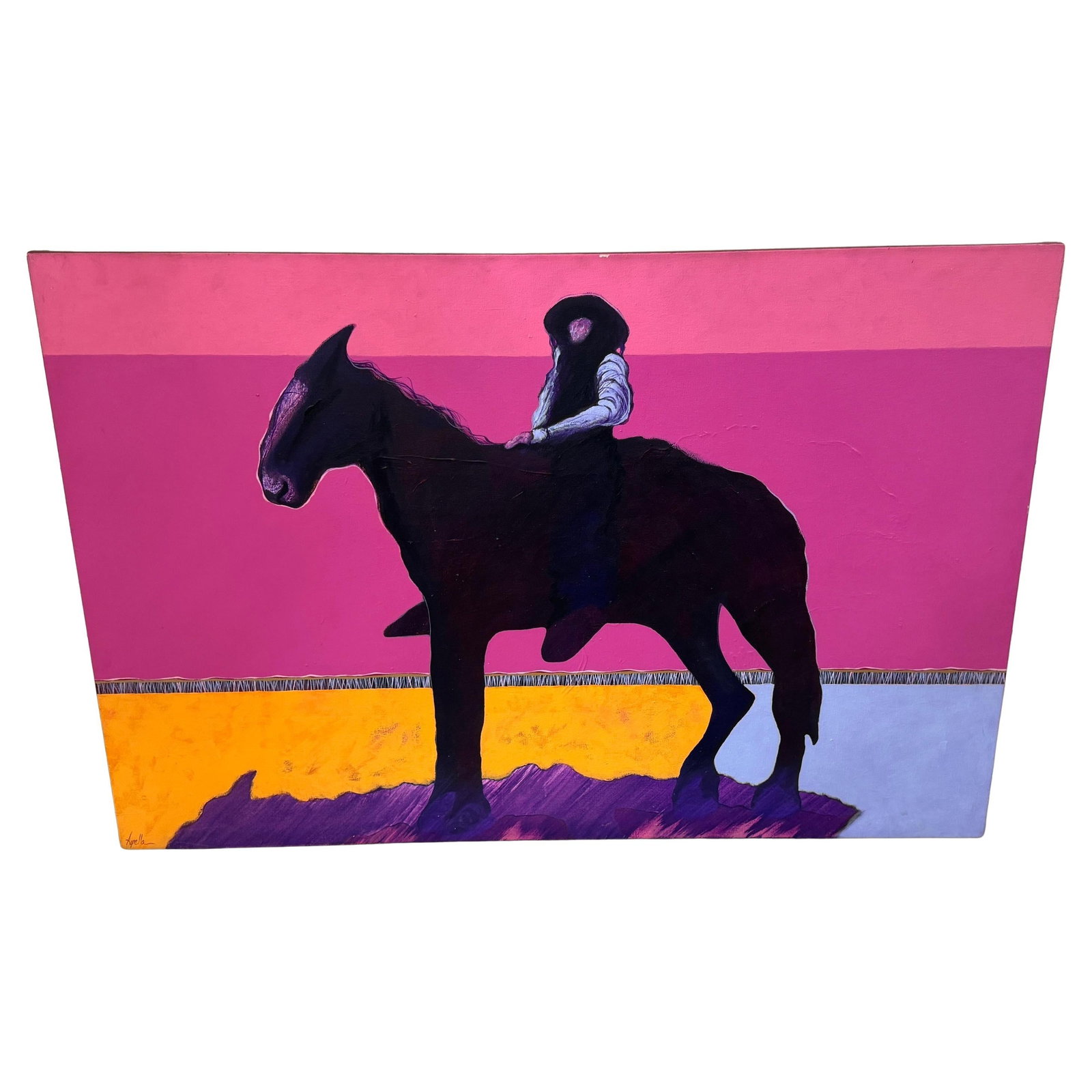 Monumental Len Agrella Oil on Canvas Cowboy Sunset Western Scene 44 x 64 Inch (1 of 10)