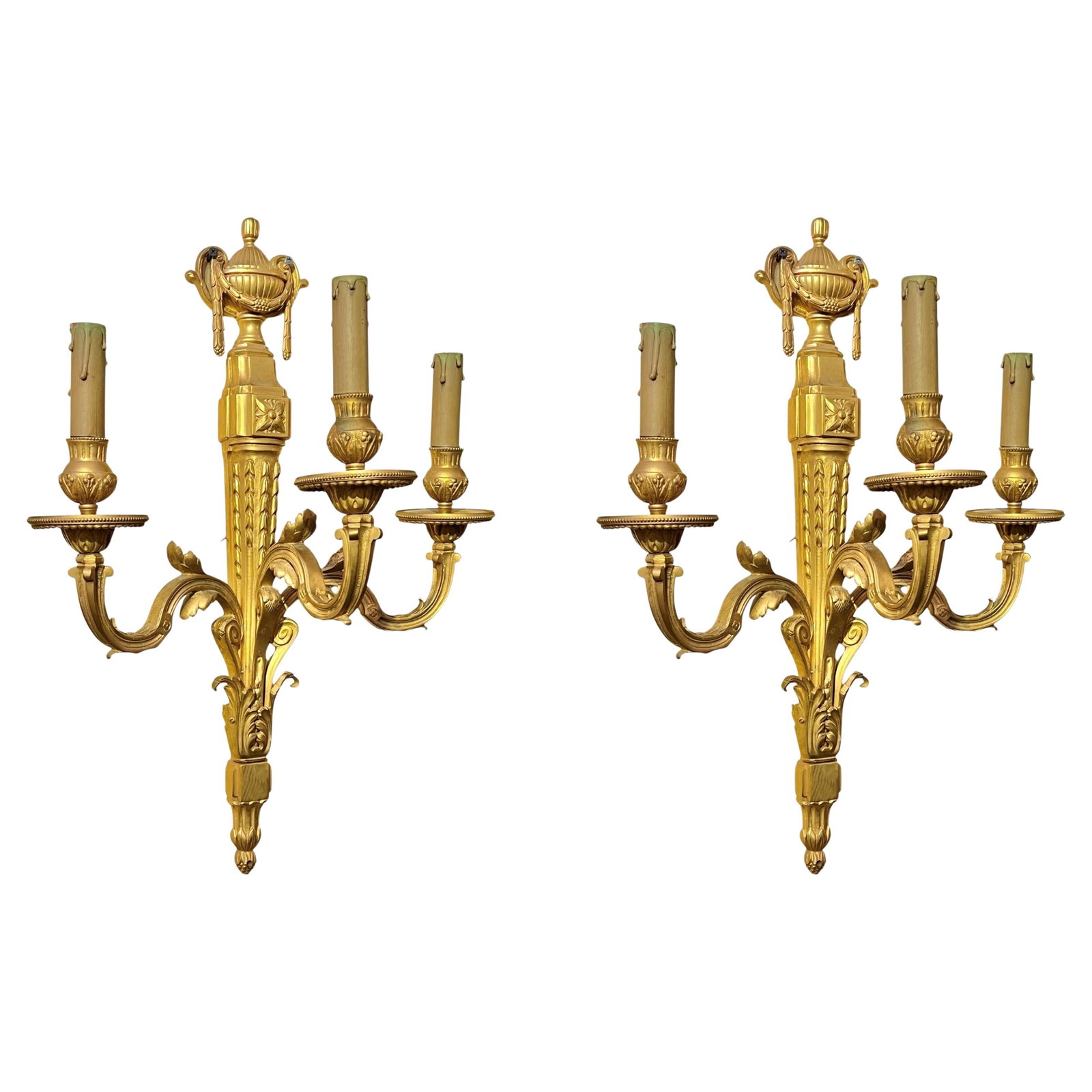 Set of 2 French Louis XVI Gilt Bronze Three-Light Wall Sconces (1 of 10)