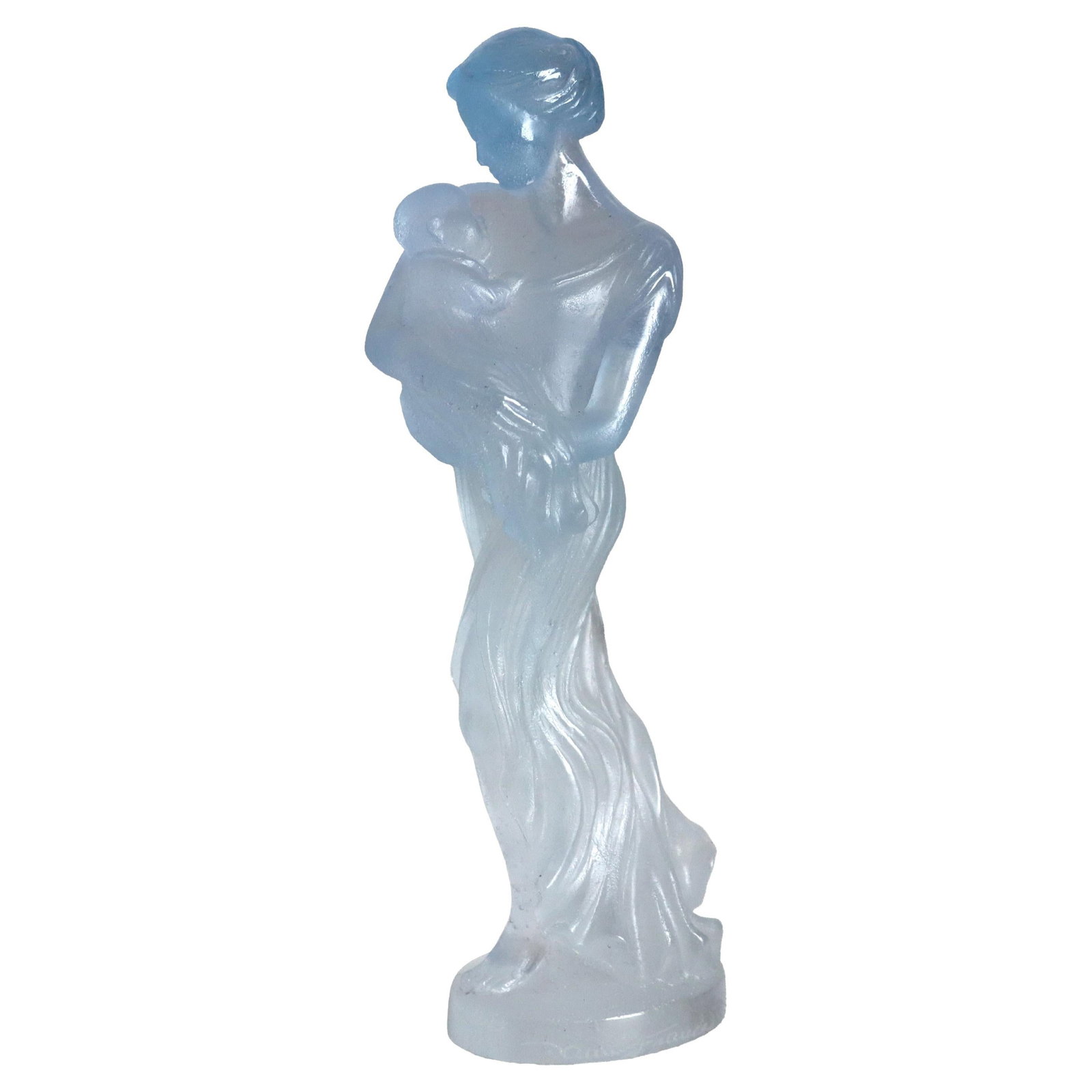 Art Deco Daum France Pate de Verre Mother and Child Sky Blue Crystal Sculpture c1930 (1 of 15)