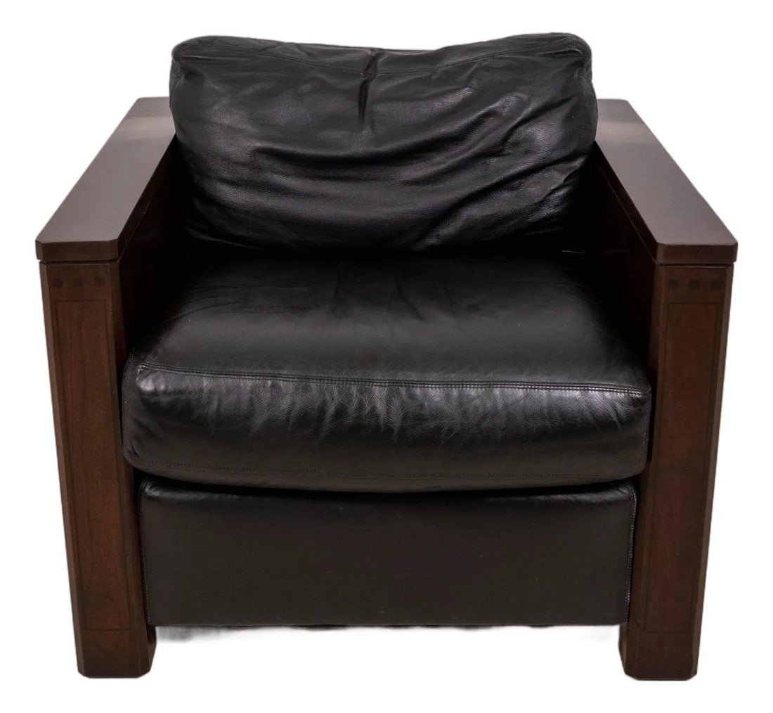 Cherry Wood Cube Lounge Chair with Inlaid Leather and Ebony Accents (1 of 10)