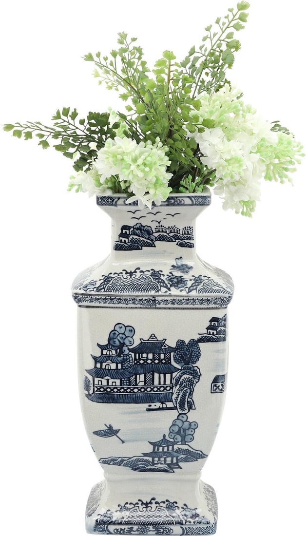 Sagebrook Ceramic Blue Square Vase 14.75H Unique Design (1 of 4)