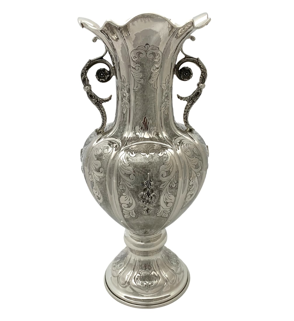 Handmade 925 Sterling Silver Floral Applique Flower Vase with Handles (1 of 3)