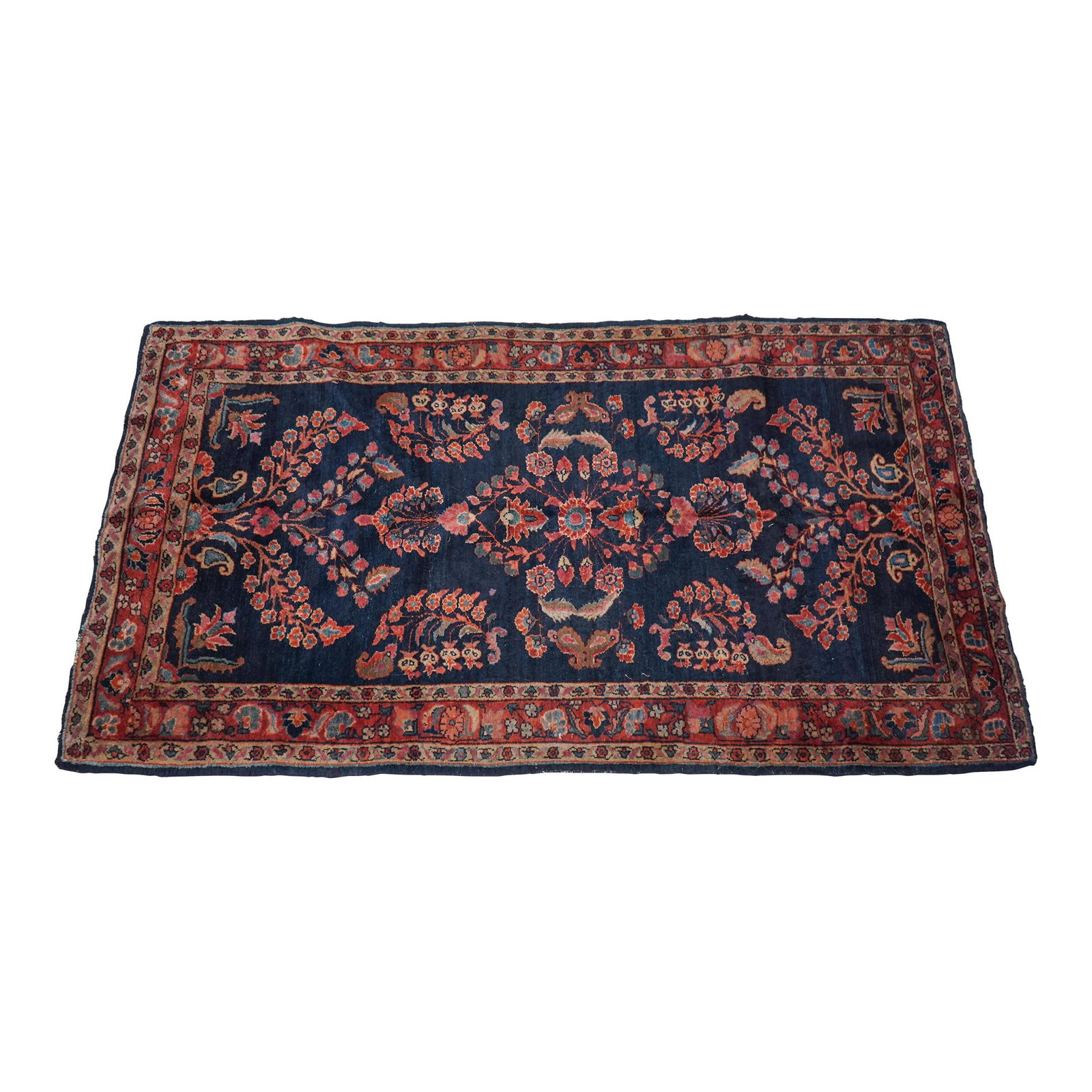 Antique 1900-1909 Classic Blue Red Wool Area Rug 31 x 56: Antique 1900-1909 Classic Blue Red Wool Area Rug 31 x 56 This exquisite antique area throw rug, dating back to approximately 150 years, features a classic pattern in vibrant blue and red hues. Crafted