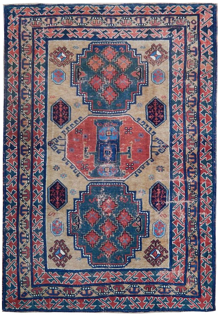 4.2 x 5.7 Antique Caucasian Kazak Handwoven Wool Area Rug (1 of 7)