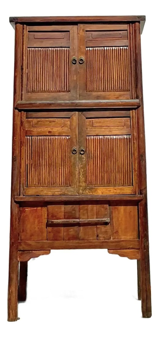Vintage Boho Teak Tall Cabinet with Four Doors and Drawers: Vintage Boho Teak Tall Cabinet with Four Doors and Drawers Enhance your home decor with this stunning vintage Boho teak tall cabinet, a masterfully handcrafted piece that exudes rustic charm and timel