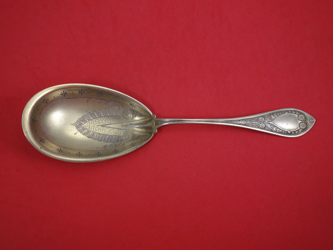 Wood & Hughes Marguerite Sterling Silver Berry Spoon 9 1/8 Bright-Cut Gold Washed (1 of 2)