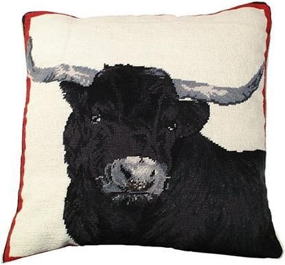 Rustic Handmade Wool Pillow Black Steer Motif 20x20 (1 of 1)