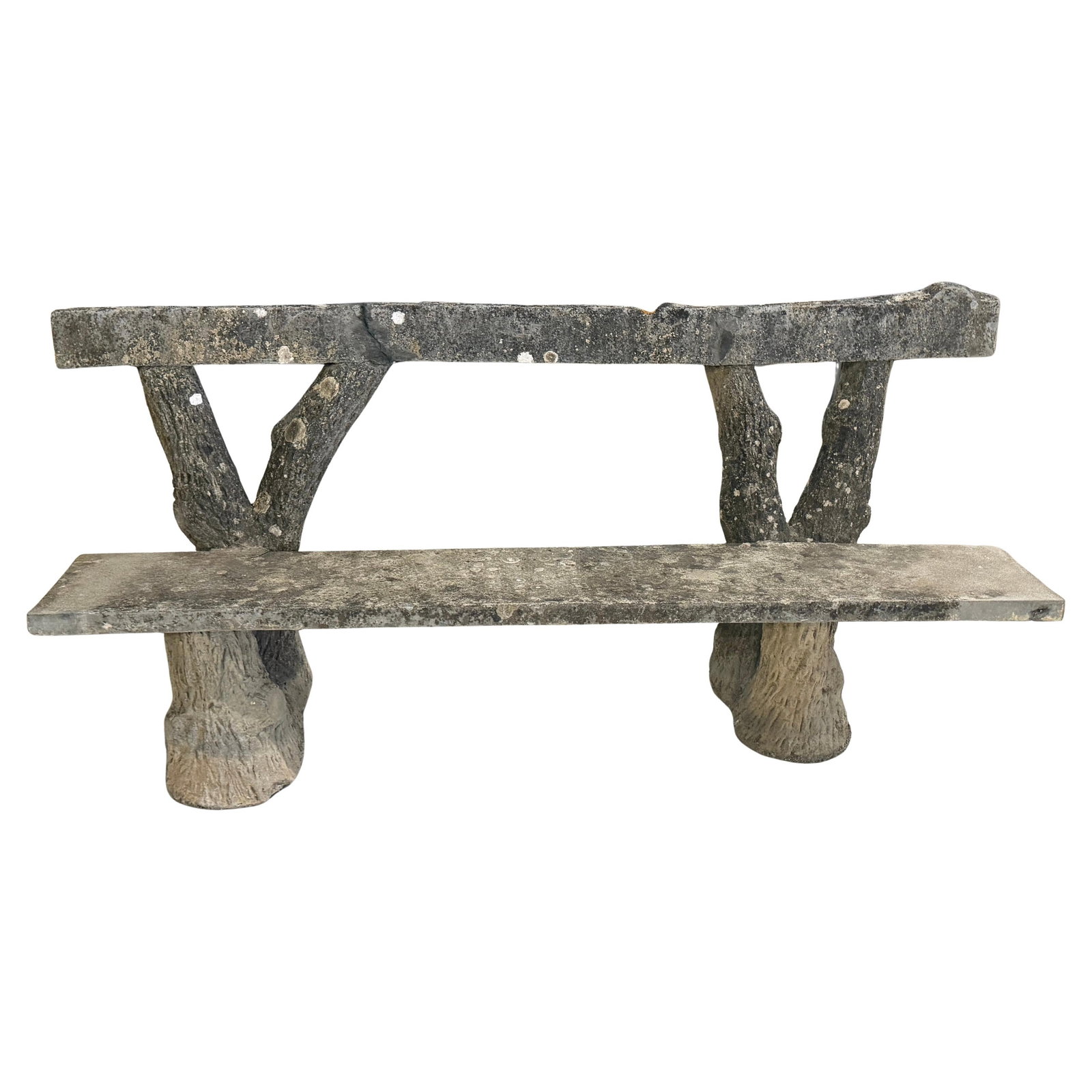 French Faux Bois Cast Stone Garden Bench with Tree Trunk Motif circa 1920s (1 of 18)