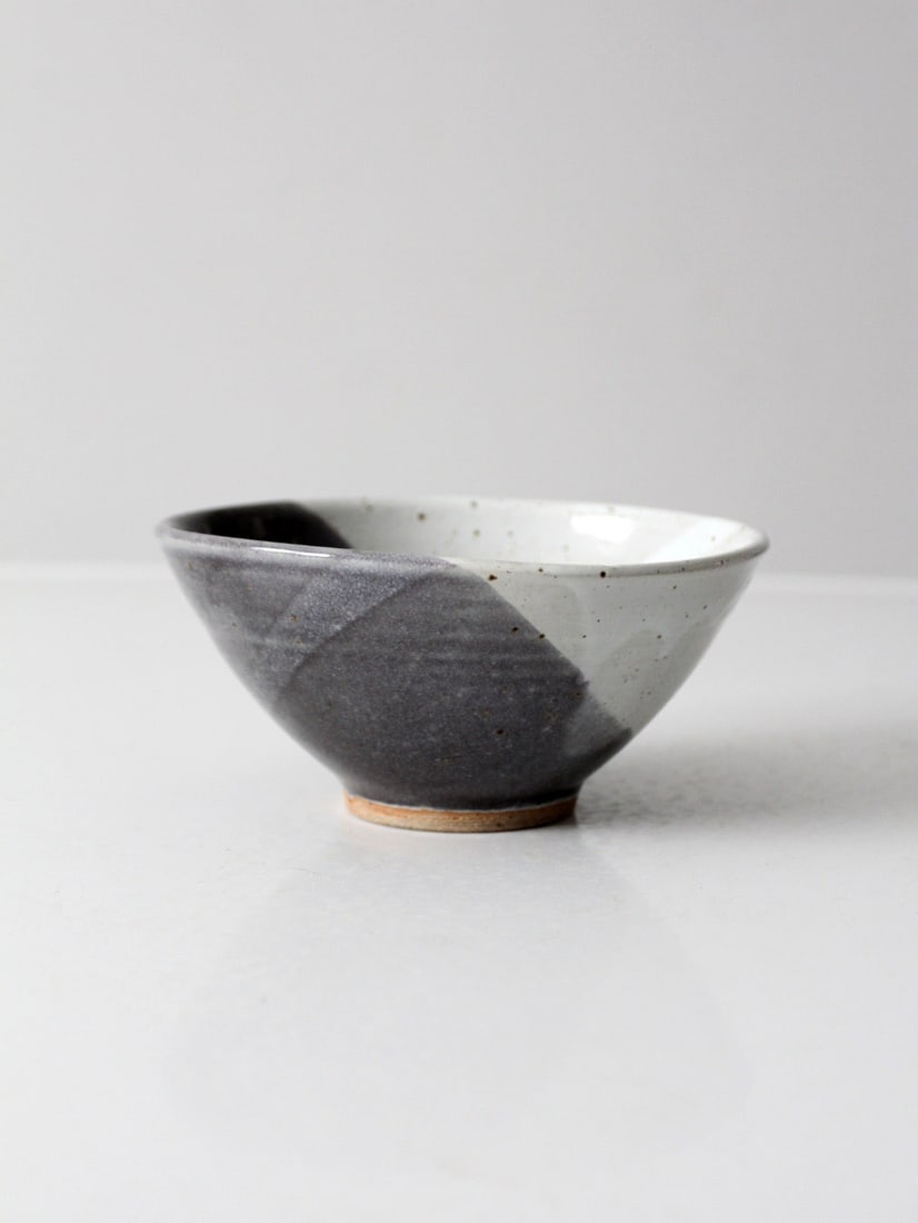 Handcrafted Vintage Ceramic Bowl with Flowing Charcoal and White Glaze (1 of 8)
