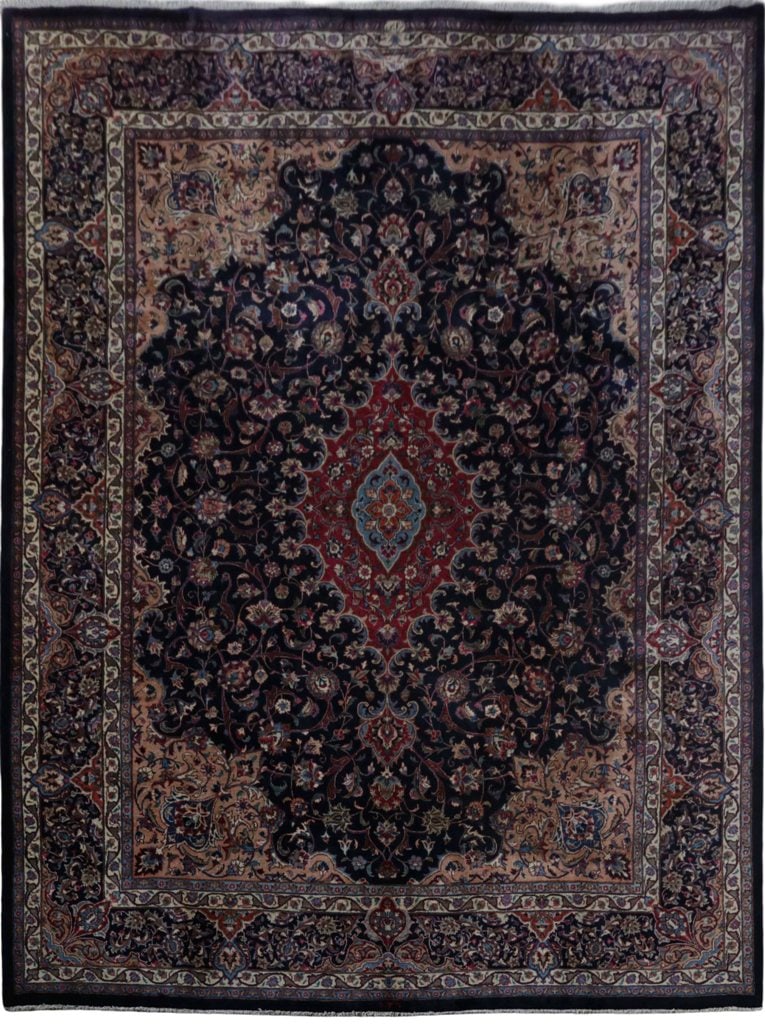 Navy Blue 9'10 x 13'4 Hand-knotted Persian Kashmar Rug Signed Artisan: Navy Blue 9'10 x 13'4 Hand-knotted Persian Kashmar Rug Signed Artisan Free continental US Shipping Transform your living space with this exquisite 9' 10" x 13' 4" Navy Blue Hand-knotted Persian Design