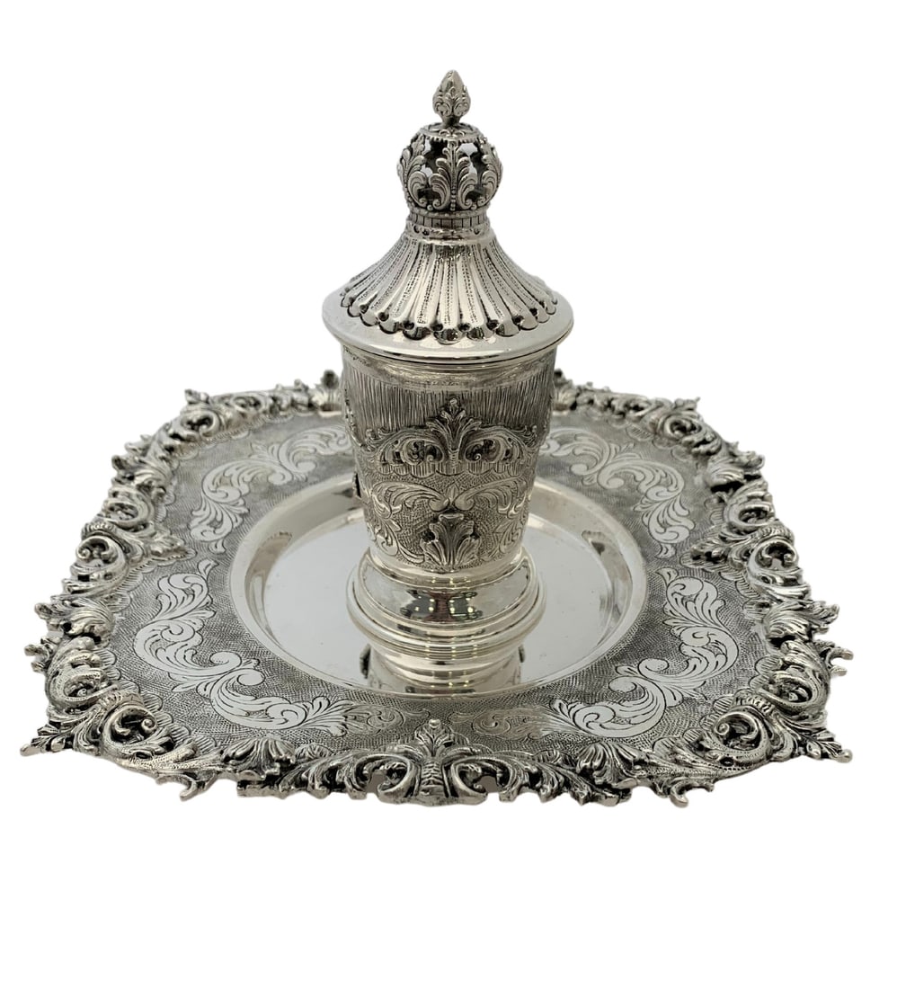 Handmade 925 Sterling Silver Leaf Applique Crown Liquor Cup Tray Set (1 of 5)