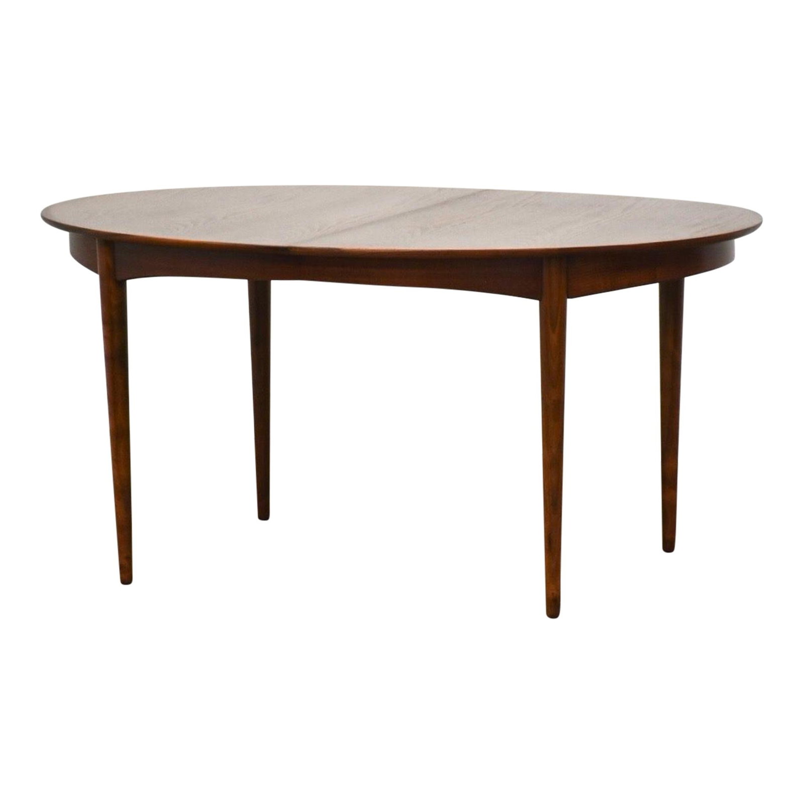 1960s Mid Century Modern Refinished Walnut Oval Dining Table: 1960s Mid Century Modern Refinished Walnut Oval Dining Table This exquisite mid-century modern dining table features a beautifully refinished walnut surface with an elegant oval shape, perfect for you
