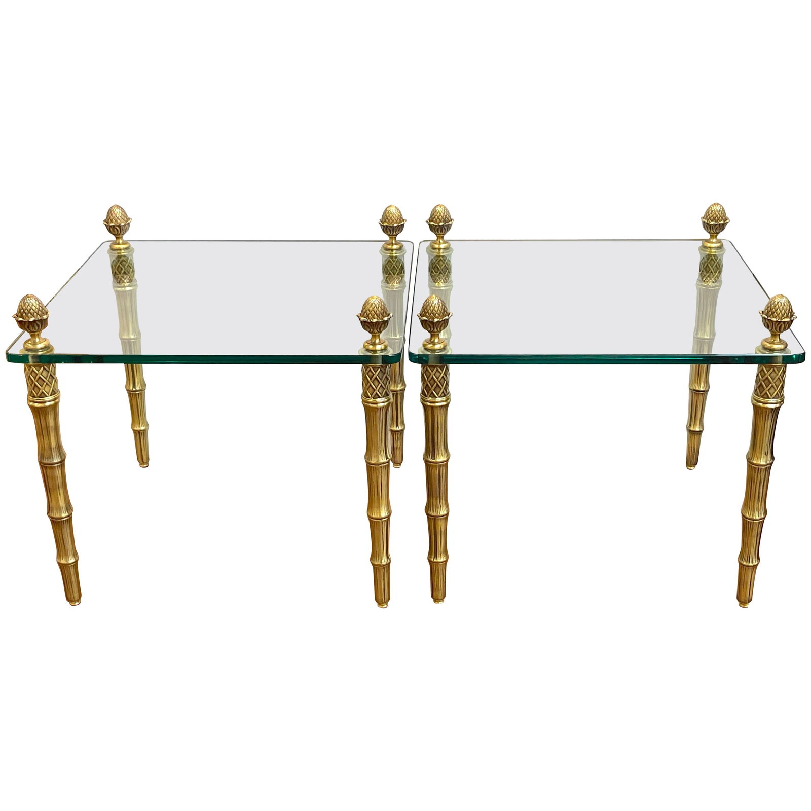 Pair of 1960s Maison Jansen Style Gilt Metal Faux Bamboo Glass End Tables (1 of 17)