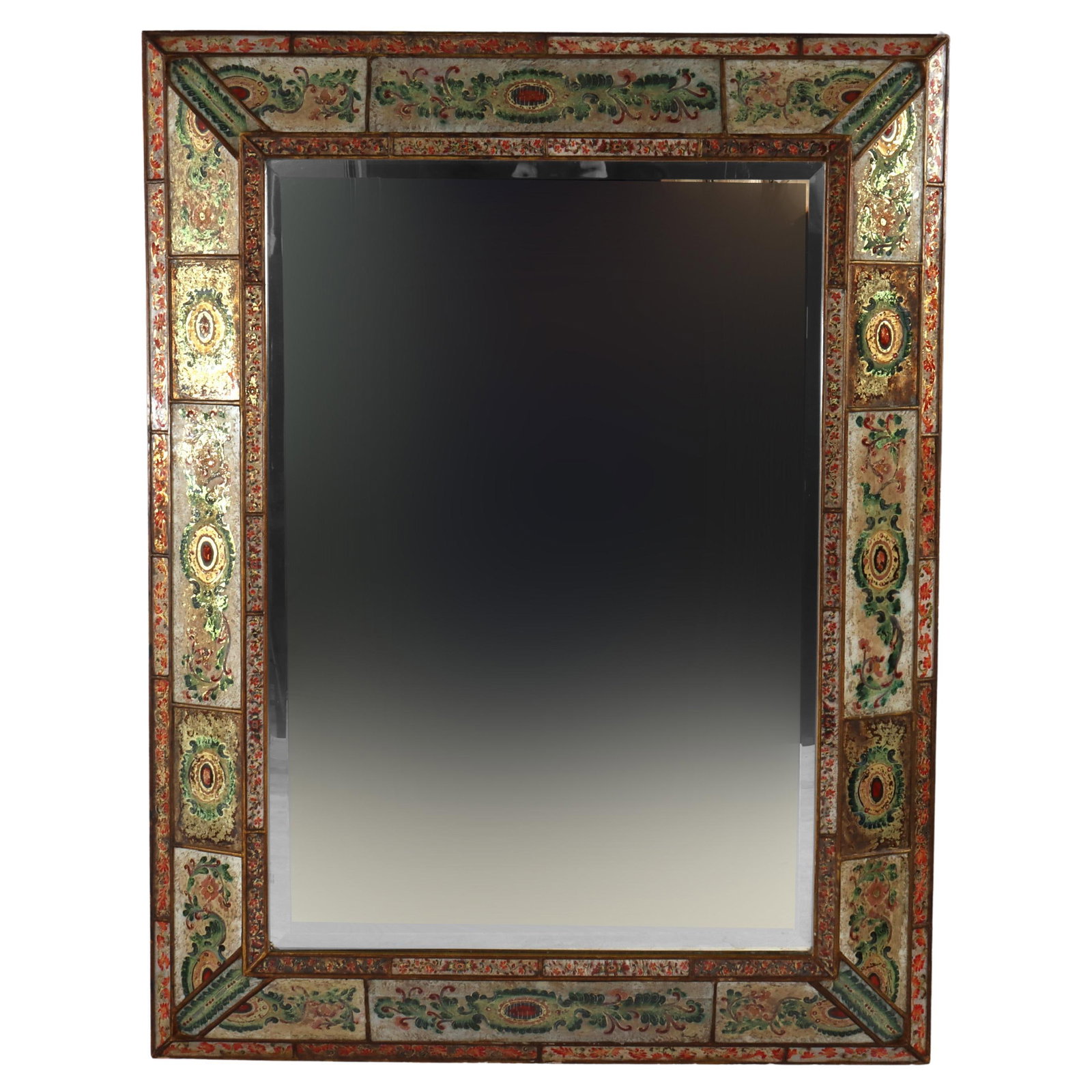 Mid-Century Venetian Parclose Mirror With Polychrome Floral Painted Glass Frame (1 of 12)