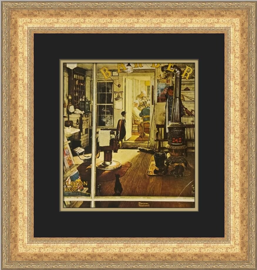 Norman Rockwell Shuffelton's Barber Shop Custom Framed Print 1979 (1 of 2)
