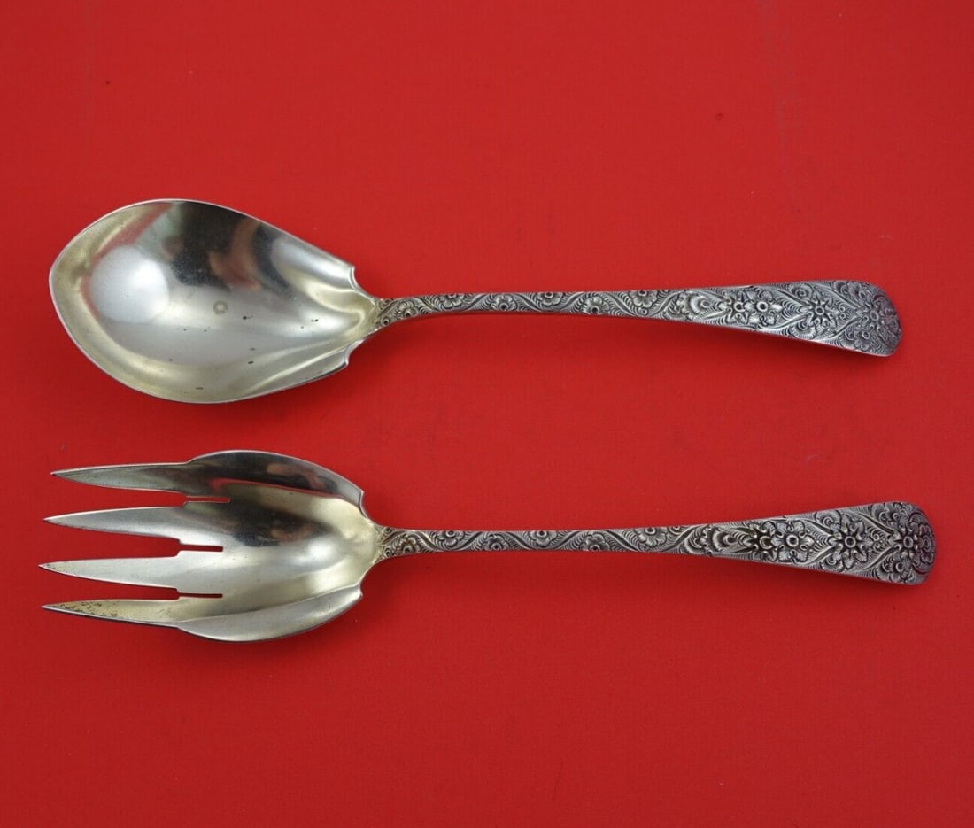 Tiffany & Co Antique Engraved Sterling Silver Salad Serving Set 2-Piece 9.5" (1 of 3)