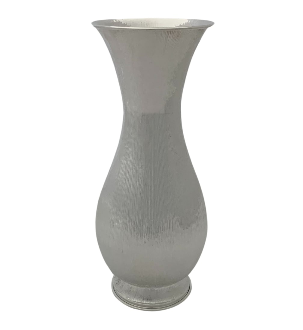 Handmade Modern 925 Sterling Silver Striated Flower Vase 11.75 Inches (1 of 2)
