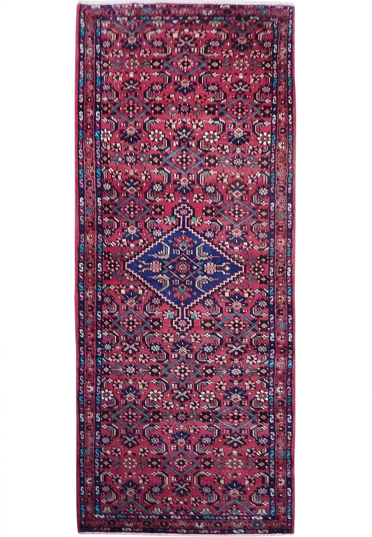 Handcrafted Red Persian Herati Runner Rug 3'6 x 7'7 Traditional Design (1 of 6)