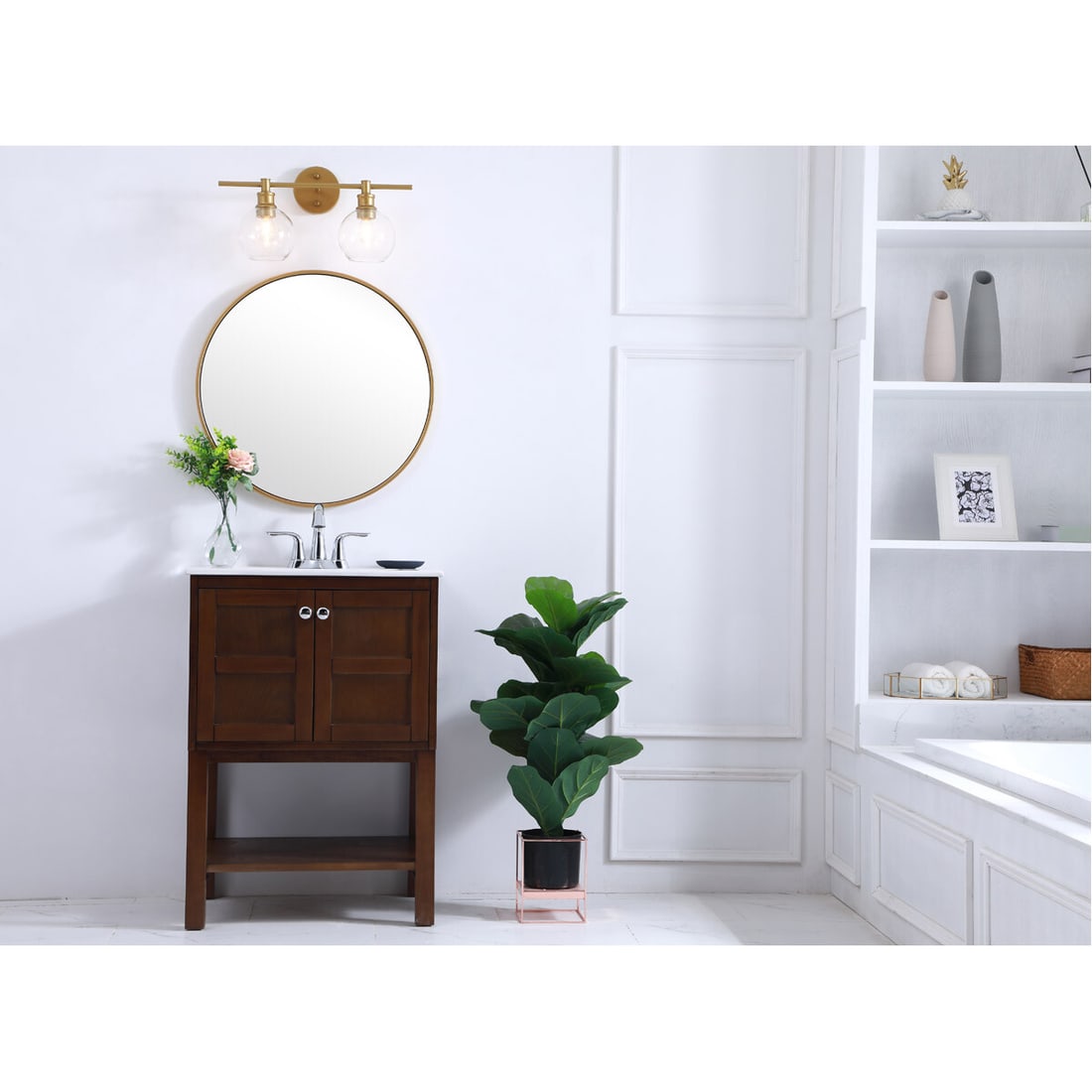 Collier Modern Brass Wall Sconce with Two Glass Shades 19 Inch (1 of 12)