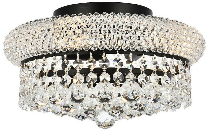 Primo 12 Inch Black and Clear Crystal Four Light Flush Mount Ceiling Fixture: Primo 12 Inch Black and Clear Crystal Four Light Flush Mount Ceiling Fixture This modern empire-style flush mount chandelier features four lights and combines black and clear finishes with high-qualit