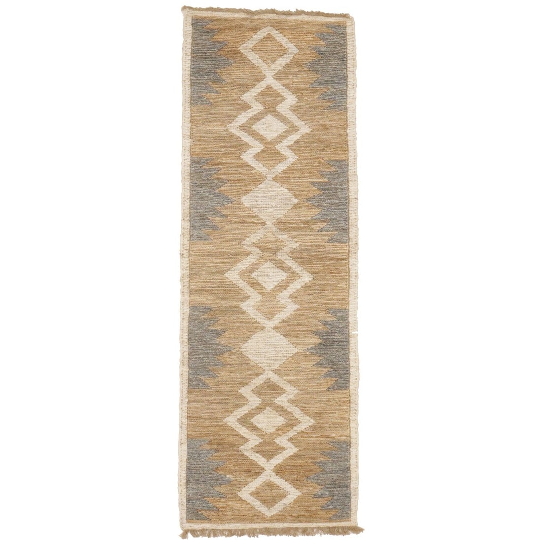 Modern Handwoven Jute Sumak Runner Rug in Braided Geometric Pattern 3x8 Feet (1 of 10)