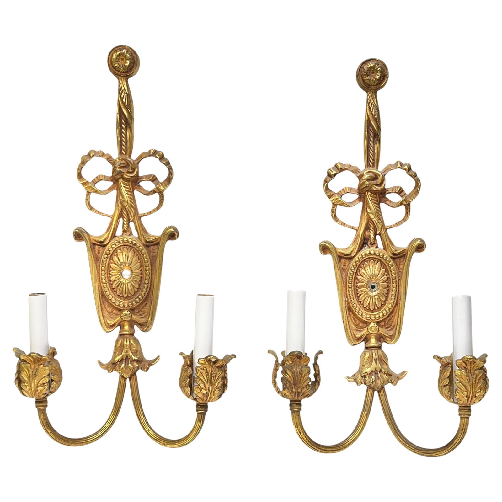 Set of Two French Neoclassical Gilt Bronze Wall Sconces c1900 (1 of 9)
