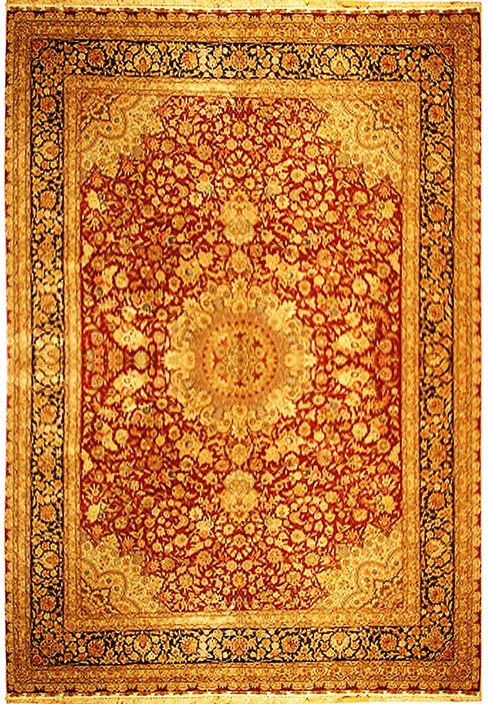 8.9 x 12.3 Handwoven Sino Wool Silk Rug Red Ivory Floral Design (1 of 5)