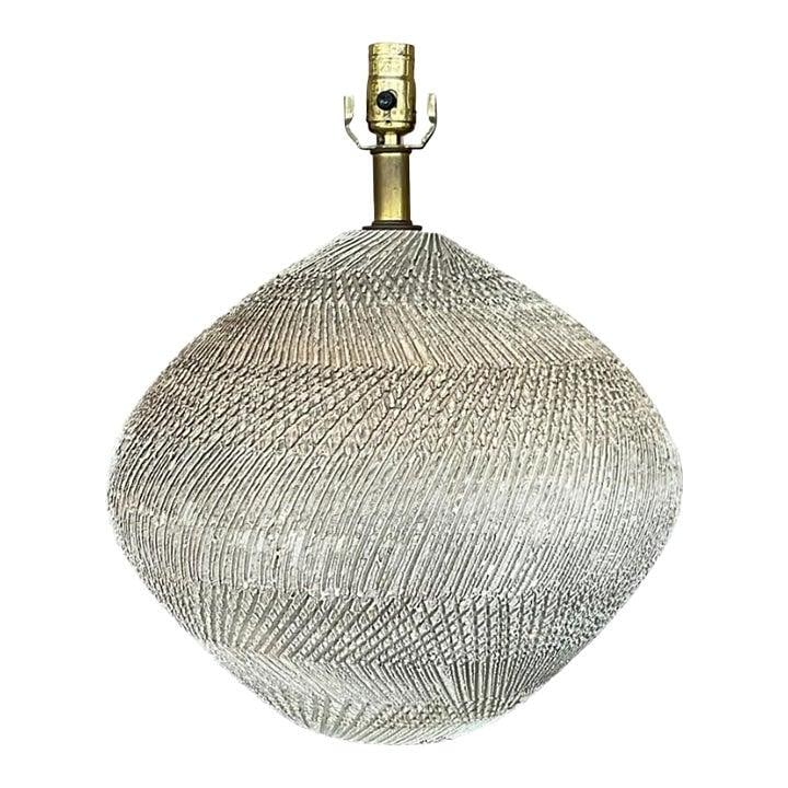 Vintage Boho Scored Ceramic Table Lamp in Sand Color (1 of 5)