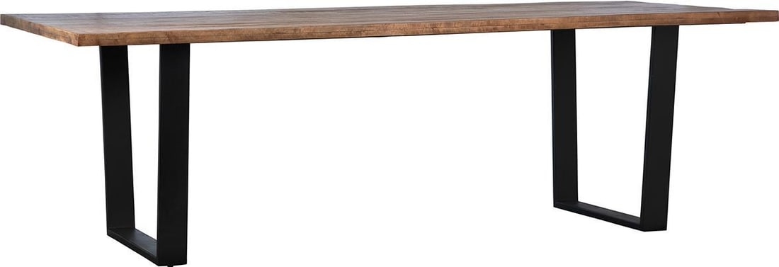 Castro Collection Acacia Wood Dining Table with Black Iron Base: Castro Collection Acacia Wood Dining Table with Black Iron Base Elevate your dining experience with this stylish dining table, crafted from high-quality acacia wood. The table features a striking blac