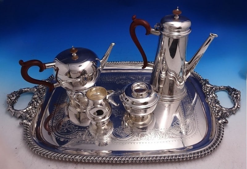 Four-Piece Adie Brothers Sterling Silver Tea Set with Ellis-Barker Silverplate Tray (1 of 18)