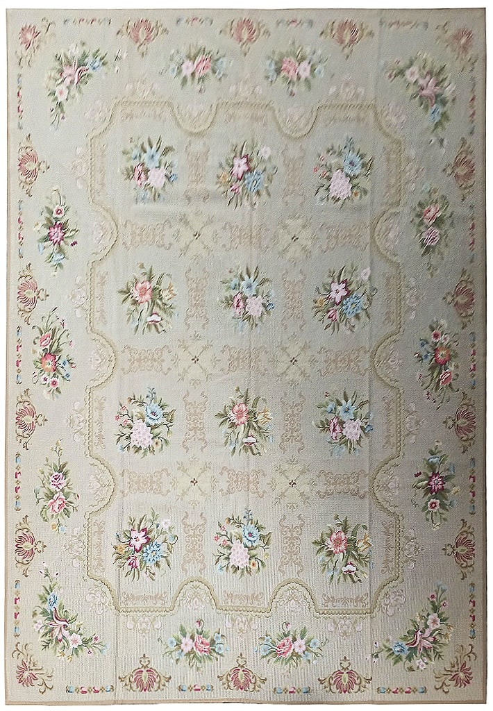 8x10 Handmade Double Knot Needlepoint Flat Weave Rug Light Brown (1 of 9)