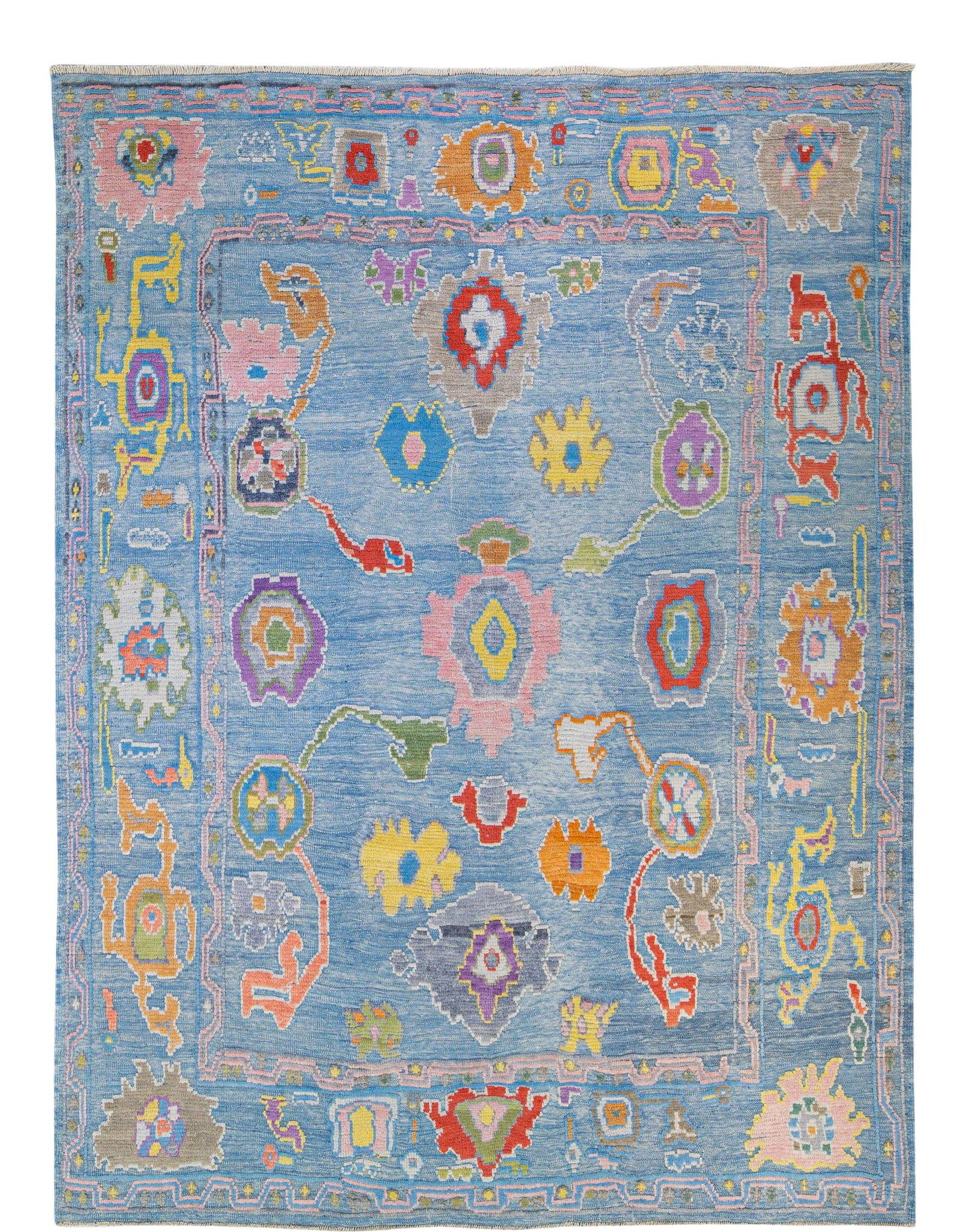 Stunning Modern Tulu Hand-Knotted Blue Wool Rug 10' x 13'8'': Stunning Modern Tulu Hand-Knotted Blue Wool Rug 10' x 13'8'' Enhance your space with this stunning modern Tulu hand-knotted wool rug featuring a vibrant blue field and a captivating medallion floral d