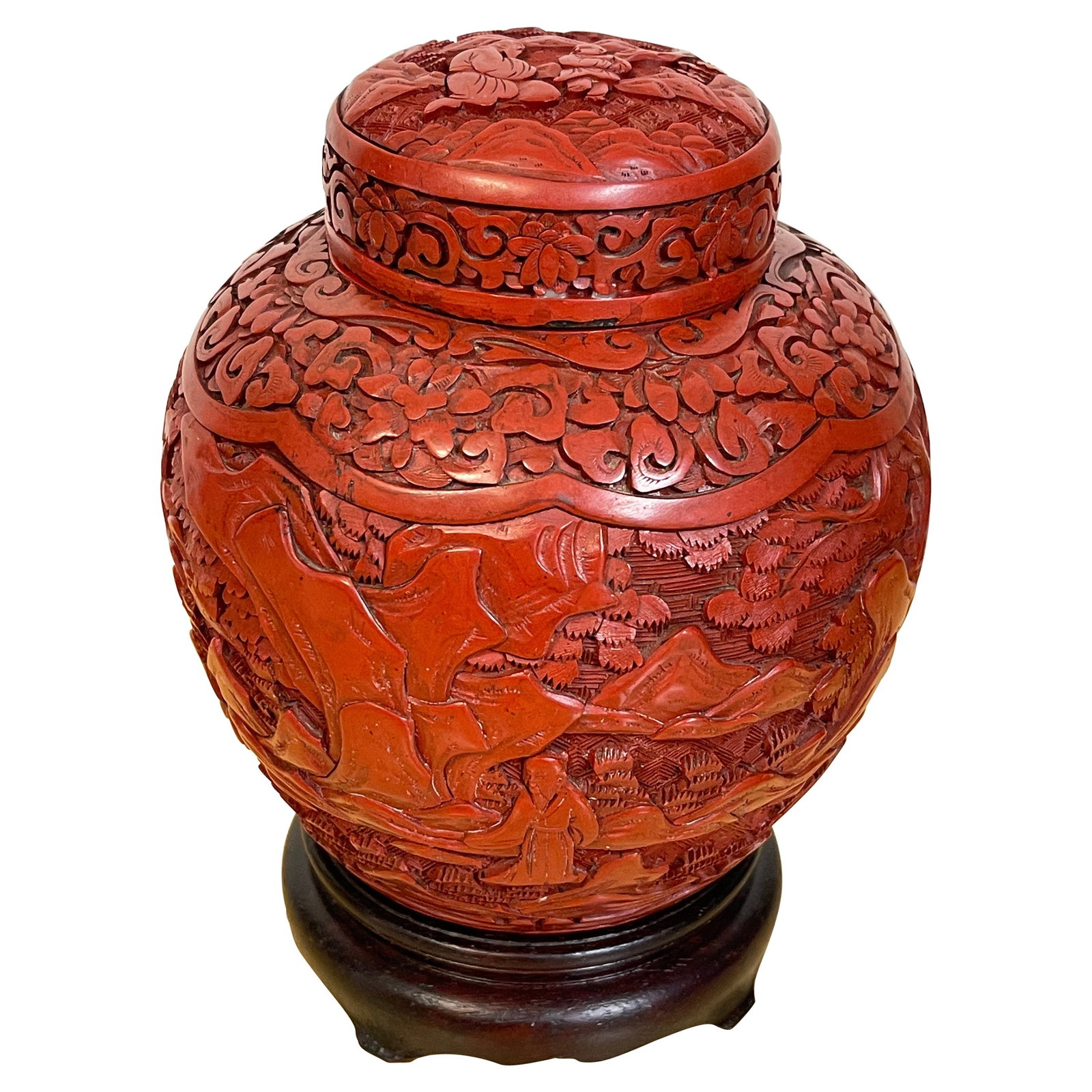 Chinese Export Cinnabar Ginger Jar with Stand Early 20th Century (1 of 16)