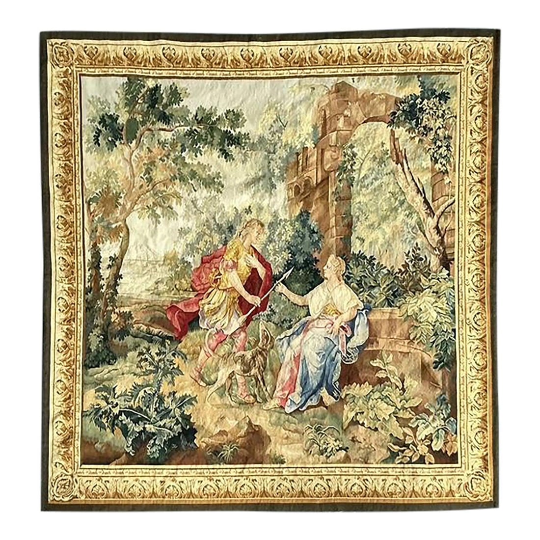 Woven Fabric Wall Tapestry With Renaissance Style Scene 60 x 63 Inches (1 of 7)