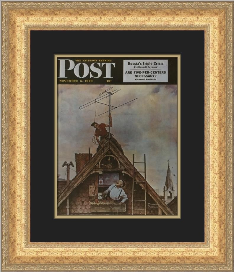 Norman Rockwell The First T.V. Set Custom Framed Print 1983 (1 of 2)