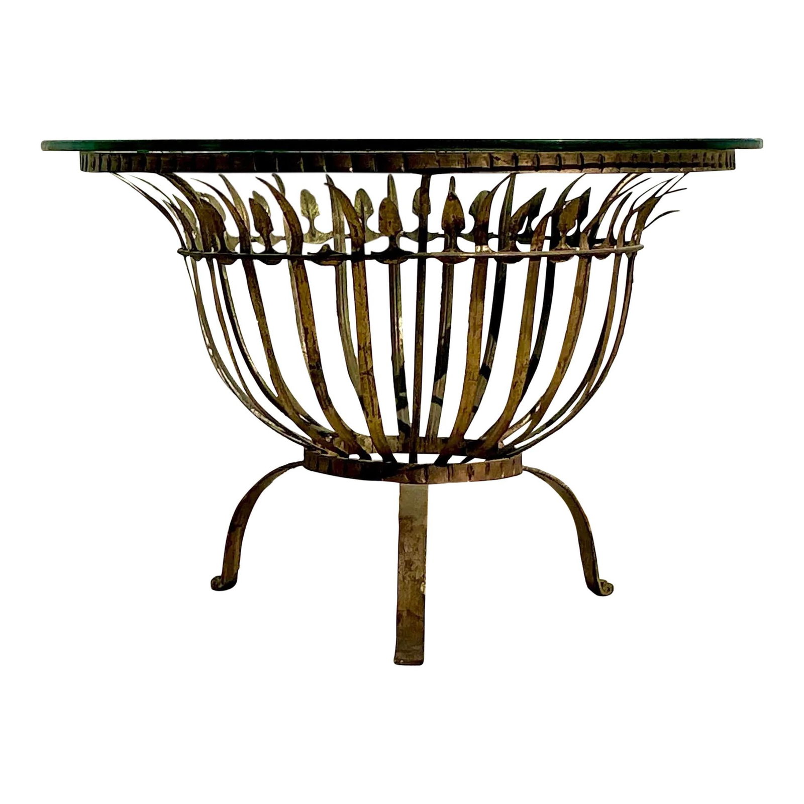 Vintage Regency Ferrocolor Spain Gilt Metal Glass Table: Vintage Regency Ferrocolor Spain Gilt Metal Glass Table Elevate your home decor with this vintage Regency Ferrocolor Spain gilt table. This exquisite piece features a luxurious gilt finish and intrica