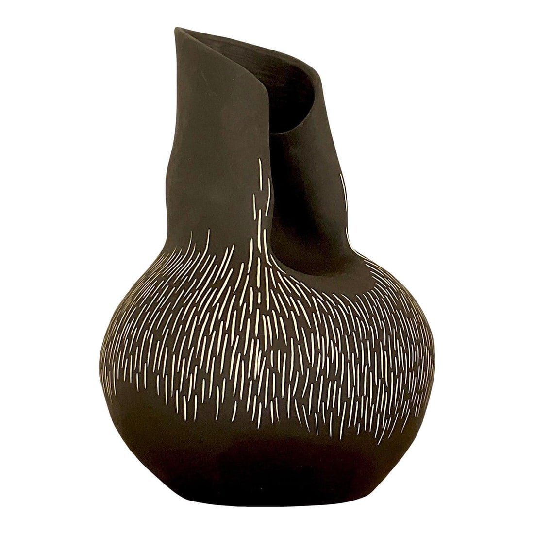 Vintage Signed Boho Studio Pottery Vase Black 13" (1 of 8)